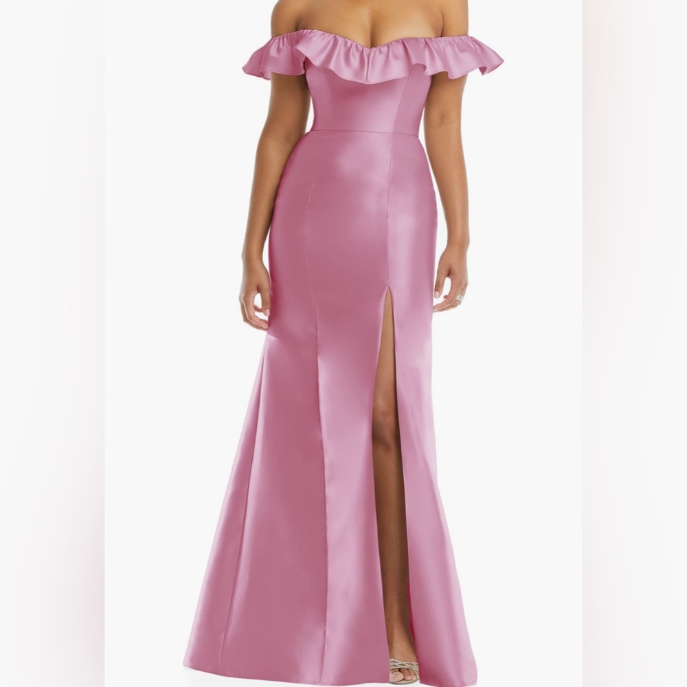 Alfred Sung Off the Shoulder Ruffle Satin Trumpet Gown